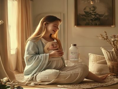 孕妇在温馨家居环境中喝爱威奶补充叶酸与钙质，画面柔和温暖充满母爱